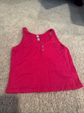Girls' Hot Pink Ribbed Tank Top with Button Detail